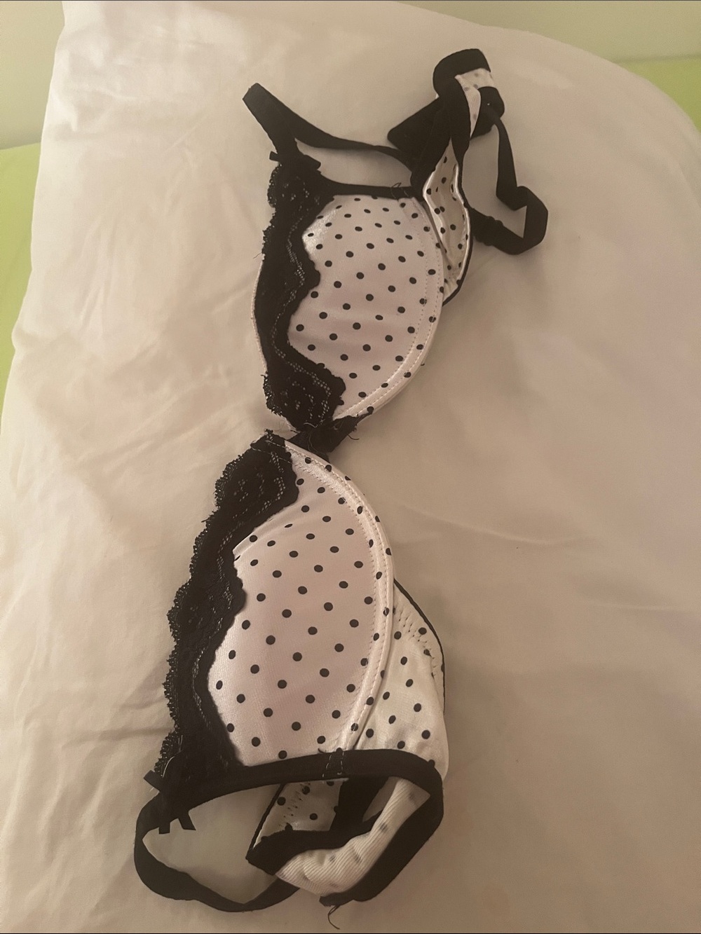 🖤 Cute coquette girl petite black lace bow polka dot bra 🖤